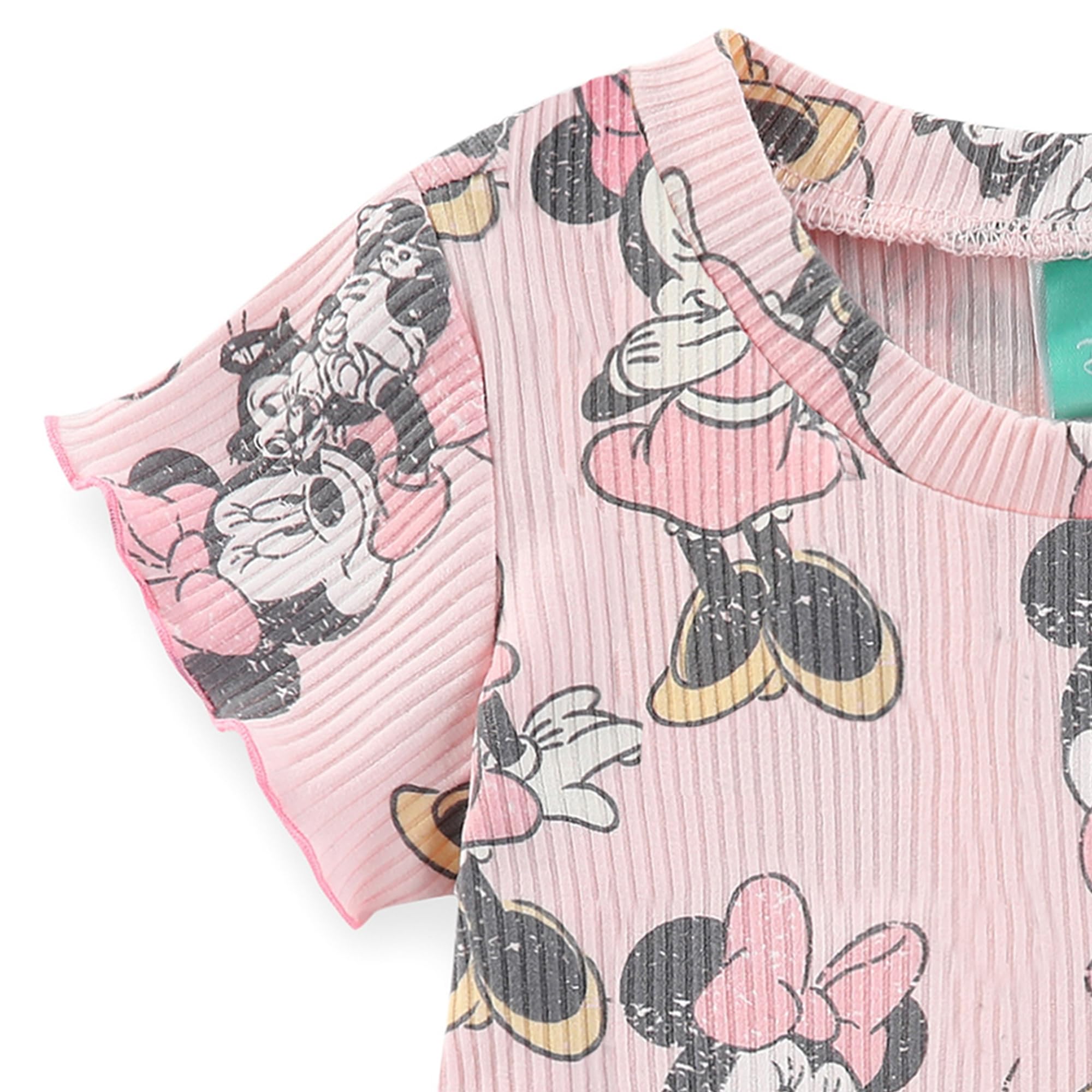 Disney Minnie Mouse - Conjunto de 2 piezas de playera acanalada y pantalones cortos para recién nacidos y bebés