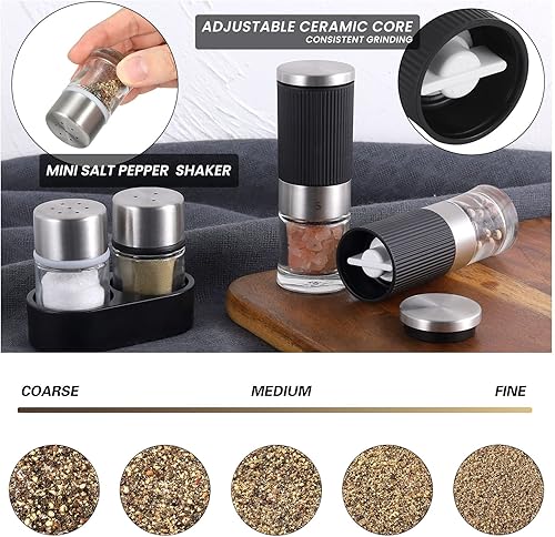 Miniatura 5 de VEVOK CHEF Mini molinillo de sal y pimienta con 2 pequeños saleros y pimenteros, portátil, bonito, molinillo de especias pequeño, molinillo de sal