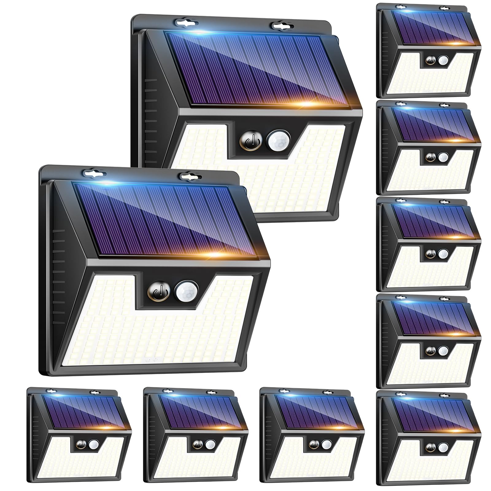 kolpop Solarlampen für Außen mit Bewegungsmelder, 3 Modi Solarleuchten für Außen IP65 Wasserdichte, LED Außenwandleuchten für Wandleuchte, Garten, Treppe, Garage,10 Stück Kaltes Weiß