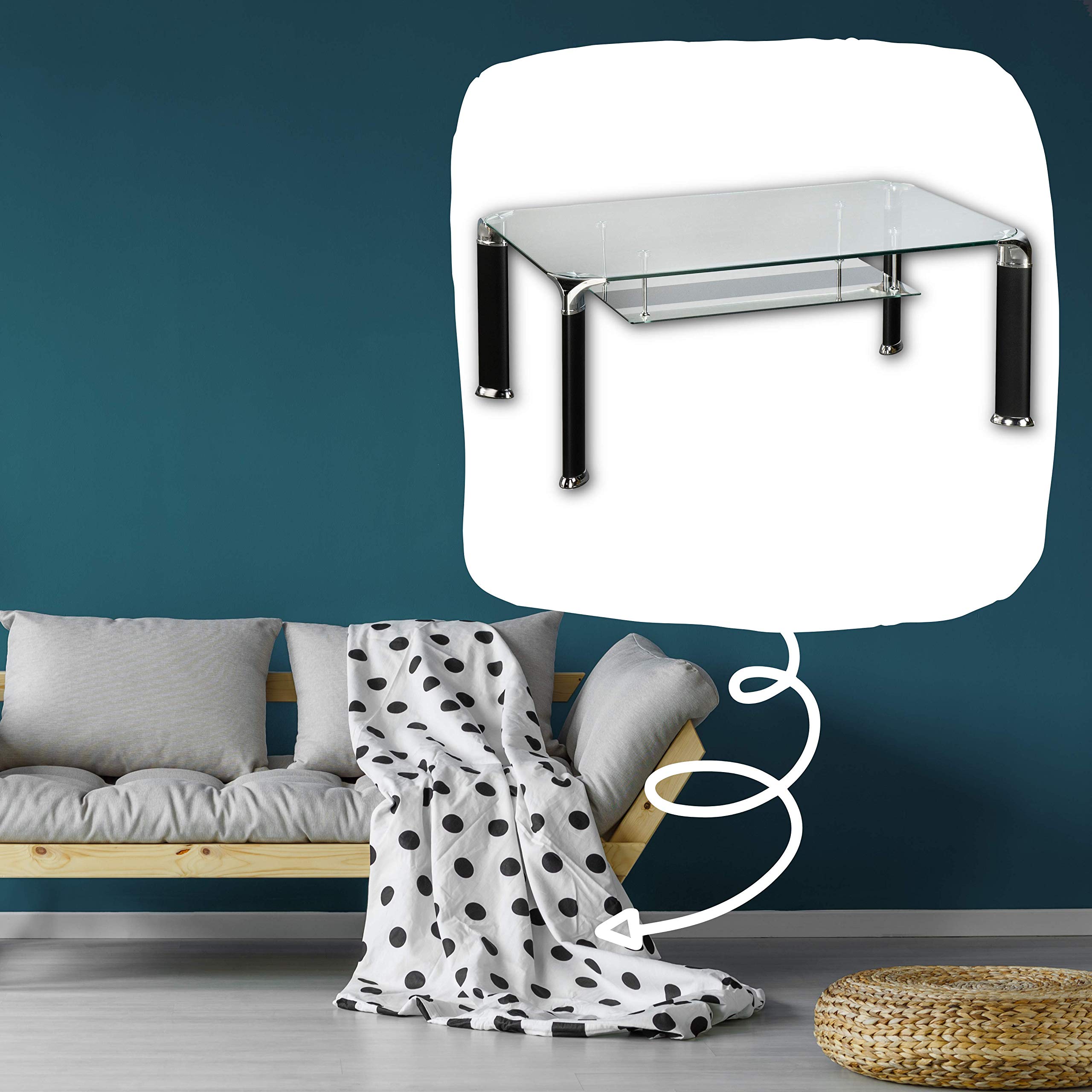 Stella Trading ALBERTO Couchtisch Glas mit schwarzem Metallgestell - geräumiger Glastisch mit Ablage für Ihren Wohnbereich - 100 x 42 x 60 cm (B/H/T)