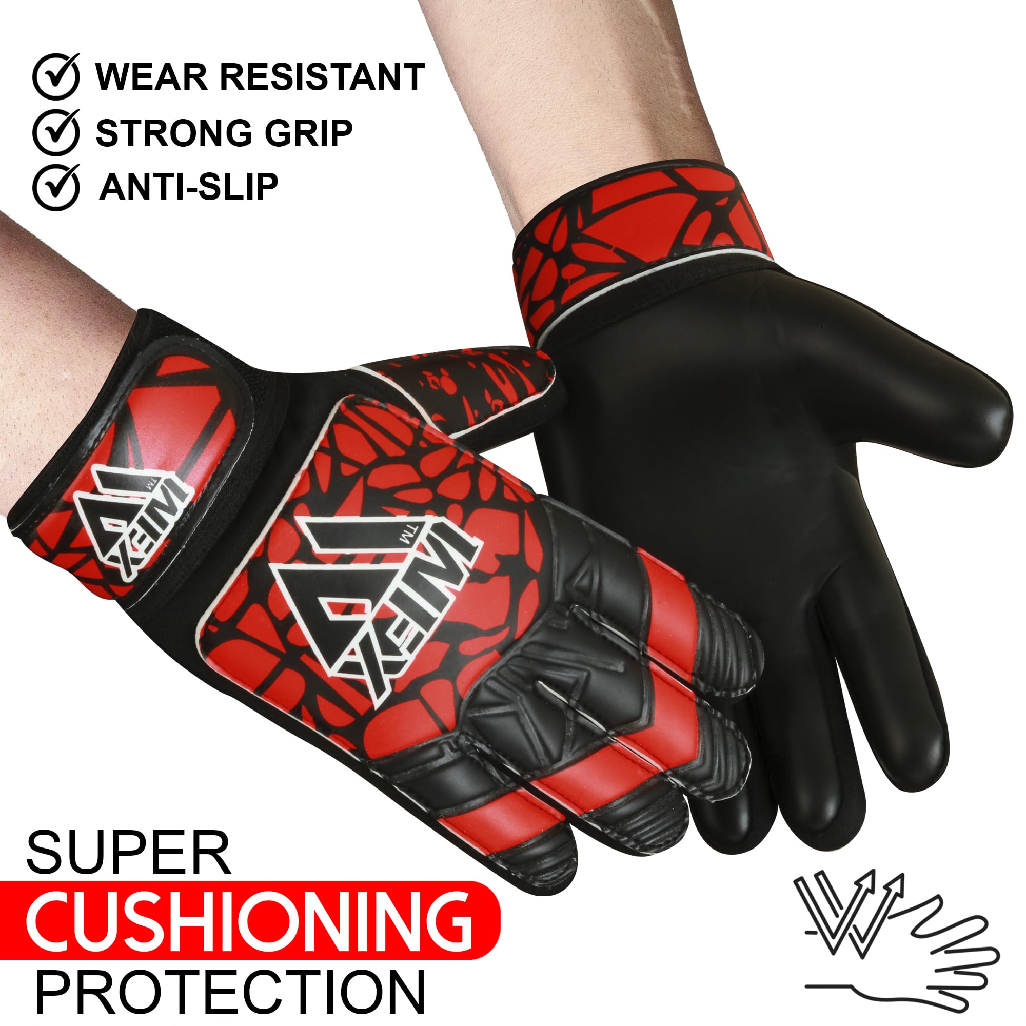 WFX Goalkeeper Gloves for Kids Children Boys Youth Soccer Goalie Gloves with Double Wrist Support football Goalkeeping Gloves Grip Palm Protection (Red - Image 4