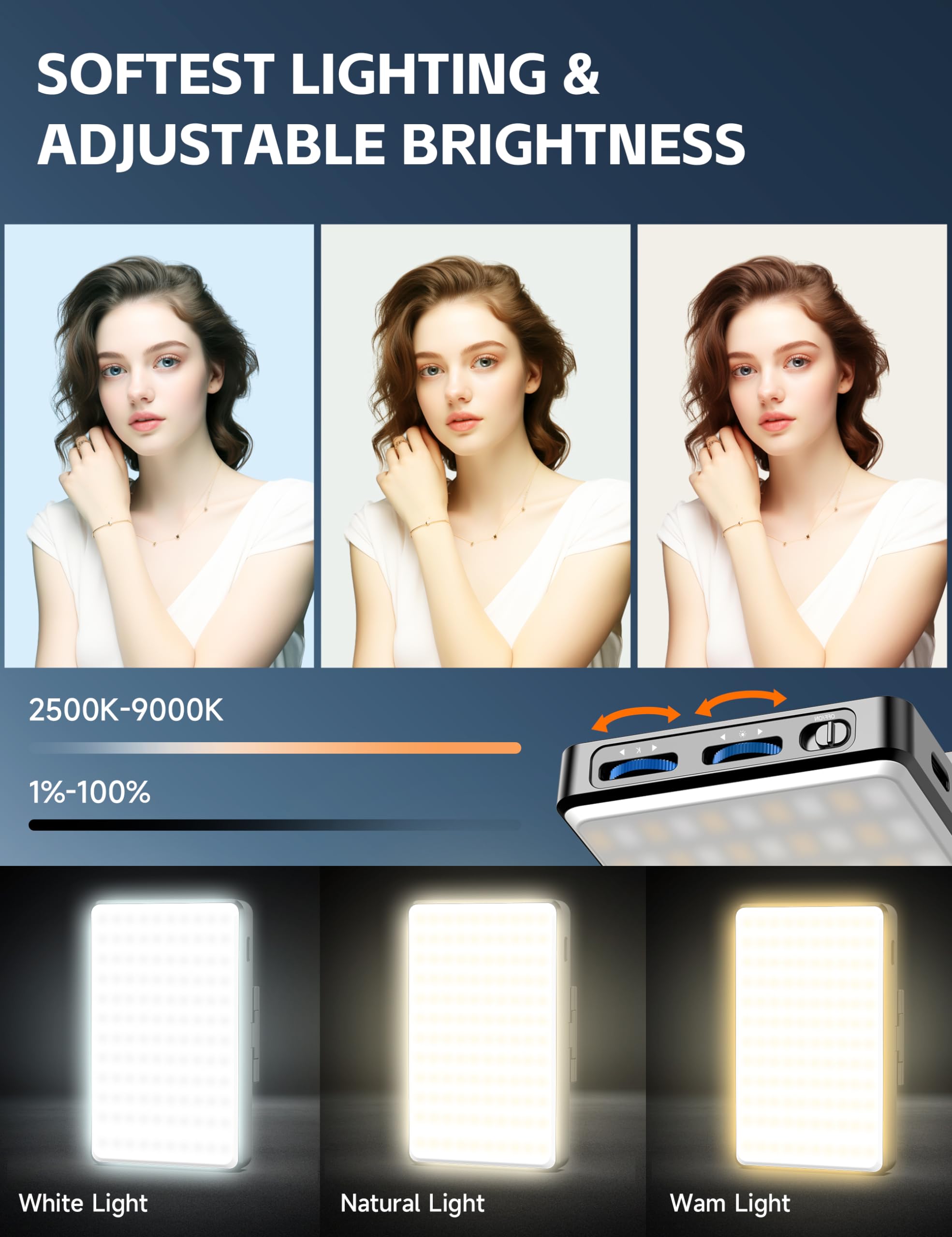 120 LED Video Light Mobile Phone Selfie Light, ładowalne kieszonkowe światło wypełniające CRI95 + panel o dużej mocy kompatybilny ze zdjęciami, podróżami, filmami, Tiktok Live Streaming