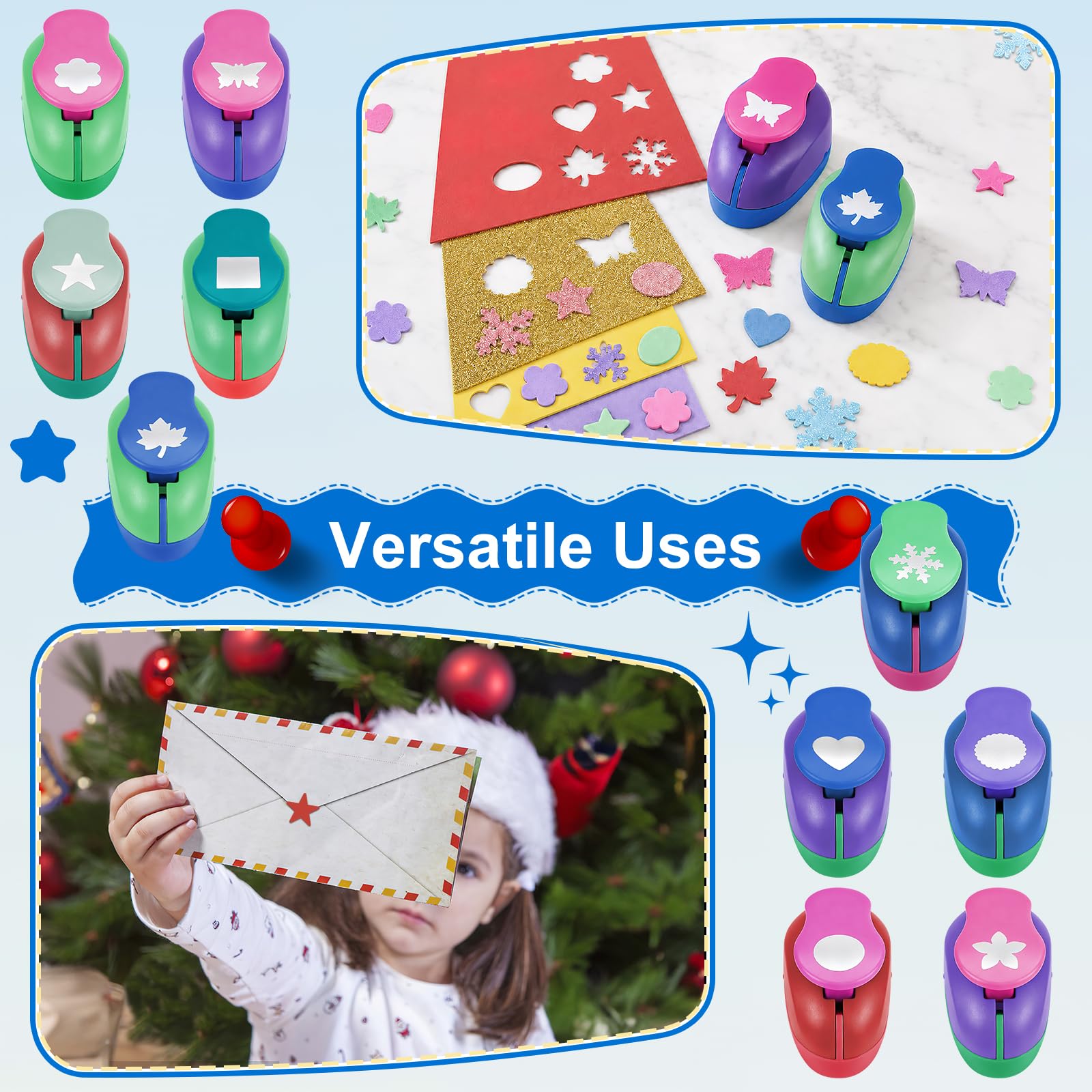 10 perforatori per carta, 25 mm, forme miste, per lavori con la carta, scrapbooking, insegnanti, forniture per ufficio (classici)