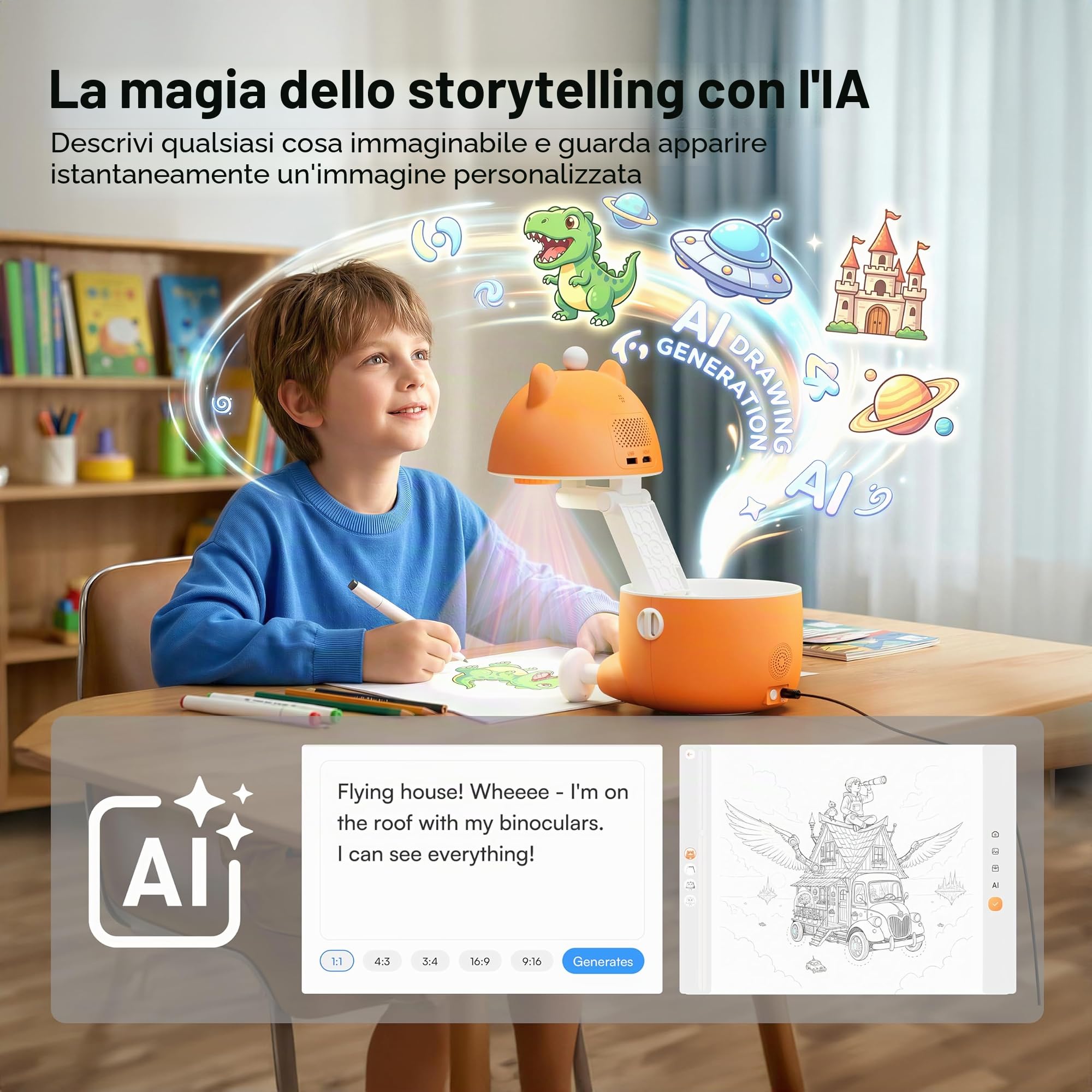 Caydo Proiettore da Disegno T3 per Bambini, Giocattolo Sicuro per Gli Occhi per Imparare a Disegnare con 700+ attività & App, Regalo Educativo per Ragazze Ragazzi età 5-12
