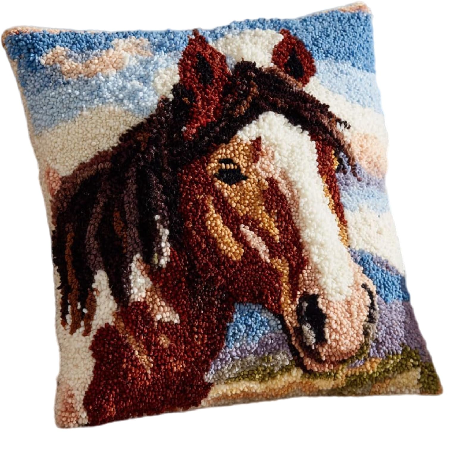 ZUHK Cute Pattern Latch Hook Pillow Kit 43x43cm - Needlework Embroidery for Begineer and Adults, fit for Sofa Cushion Decoration (Horse)