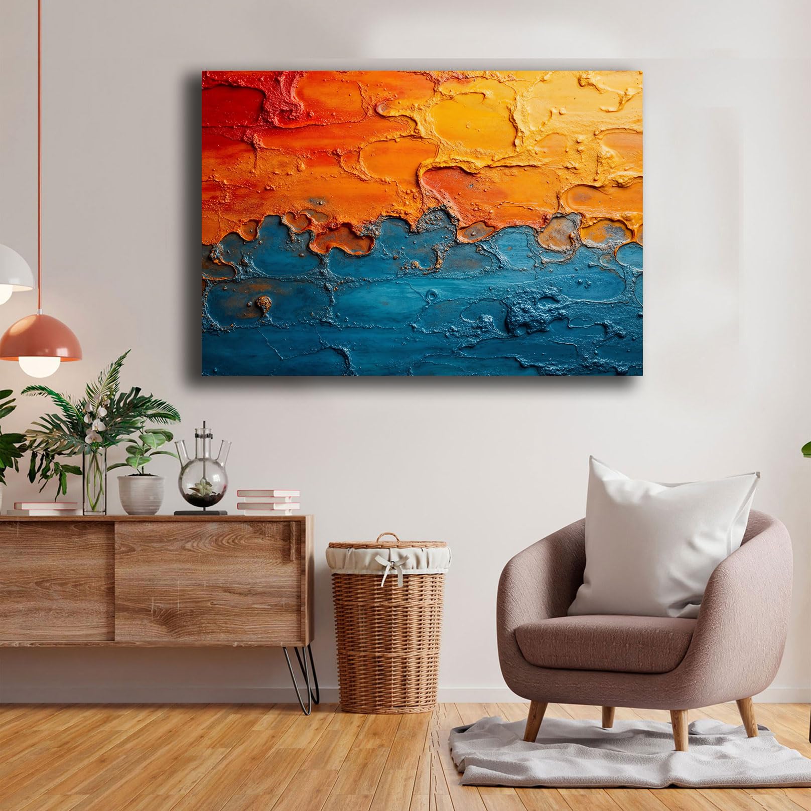 Printerland Quadro Soggiorno moderno Arancio Arancione Stampa su tela Canvas Astratto Camera da Letto (6, 70x100 cm, Canvas intelaiato)