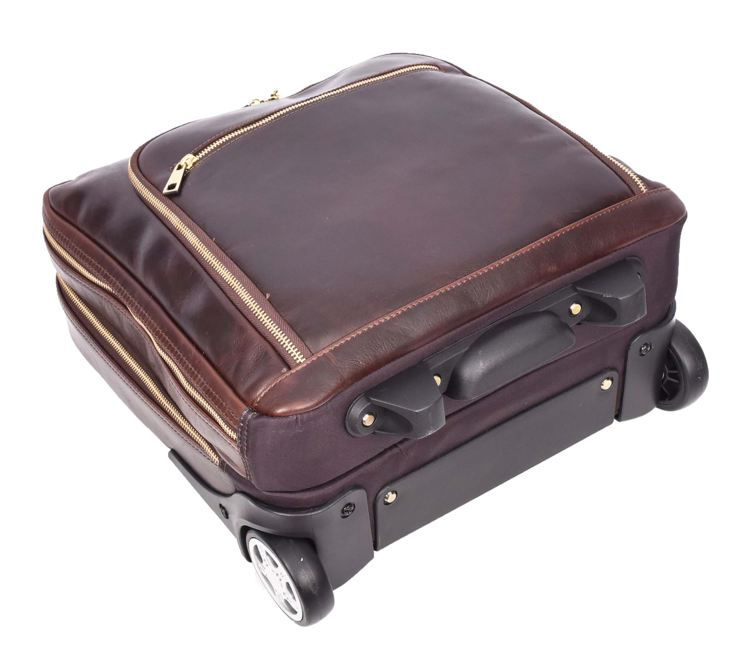 Pilotentasche aus echtem Leder mit Rollen Teleskopgriff für Business Reisetasche Sussex, braun, M, Pilotenkoffer
