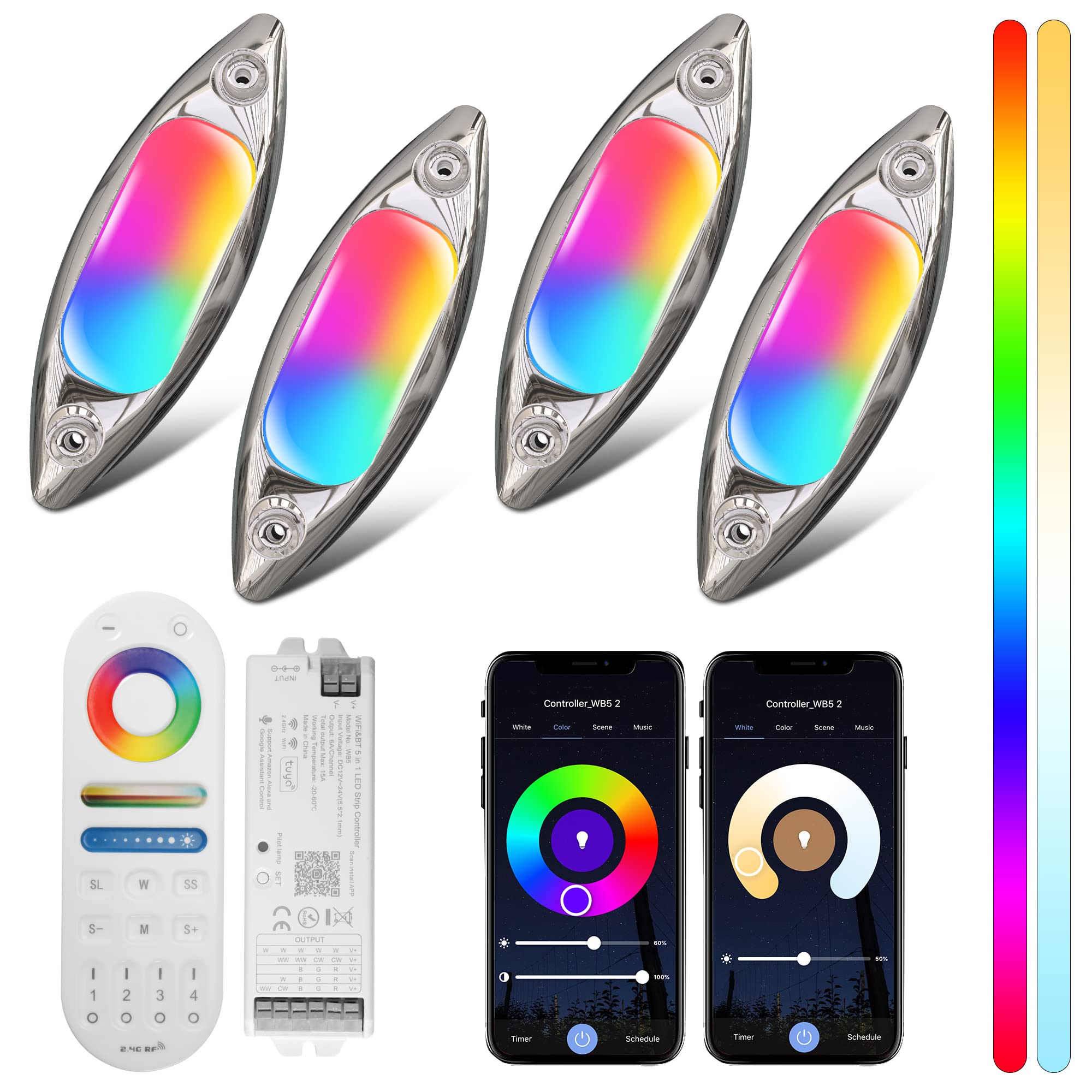 Buy HUSUKU RS6 RGB+CCT Shuttle Type Marine Courtesy Indicator Light kit for boat, 36LED 1000LM 5