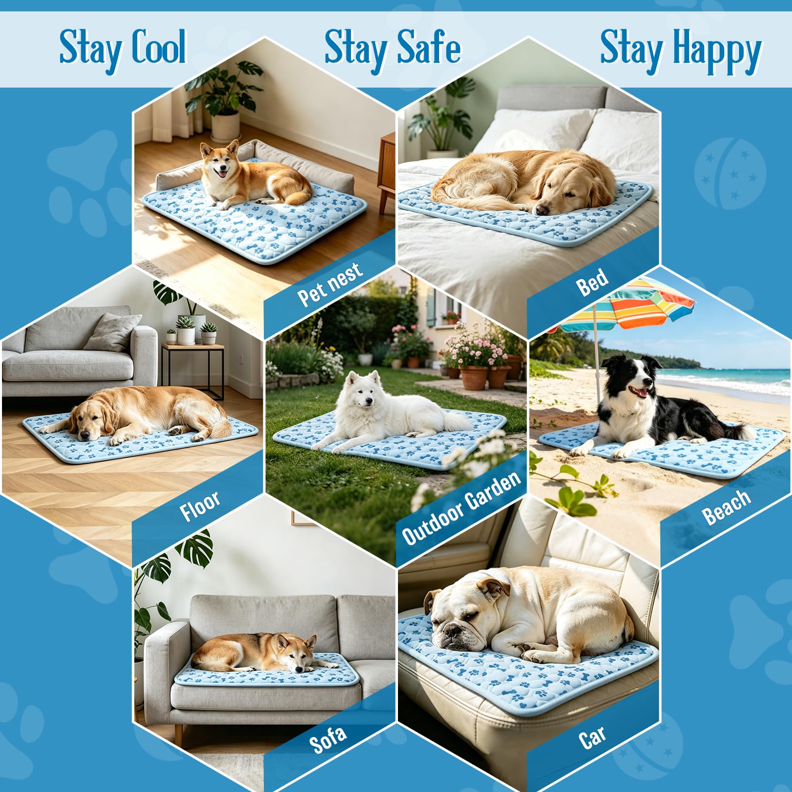 Alfombrilla de refrigeración para verano, reutilizable y portátil, almohadilla de refrigeración para perros y gatos, almohadilla de hielo impresa con hueso, lavable, no tóxica, no necesita