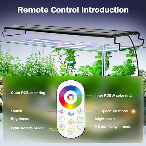 Miniatura 2 de AQQA Luz de acuario, luz de tanque de peces con control remoto, color de luz infinitamente ajustable, 10 brillos de luz, 2 luces de espectro