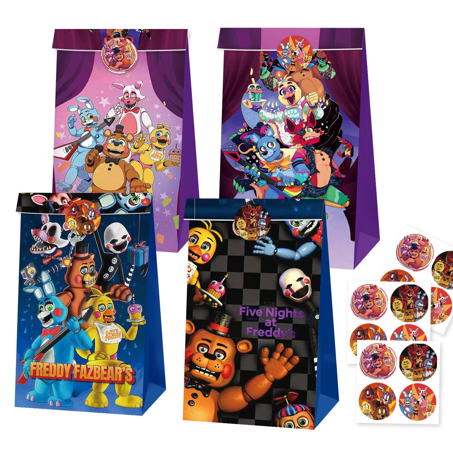 12 Pcs Game Theme FANF Party Bags Paper (With 12 Theme Stickers), Birthday Gift Bags, Party Supplies