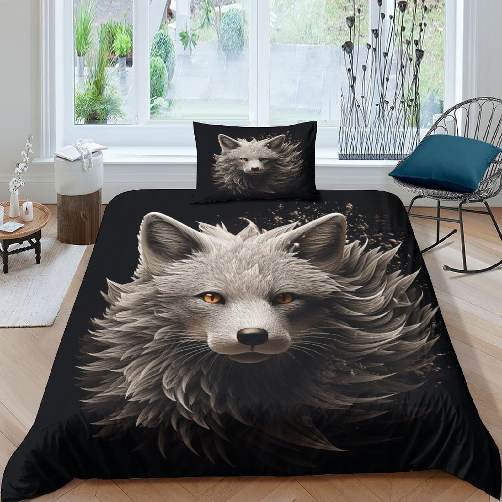 Parure housse de couette renard 3D 135x200cm, idée cadeau idéale pour Noël