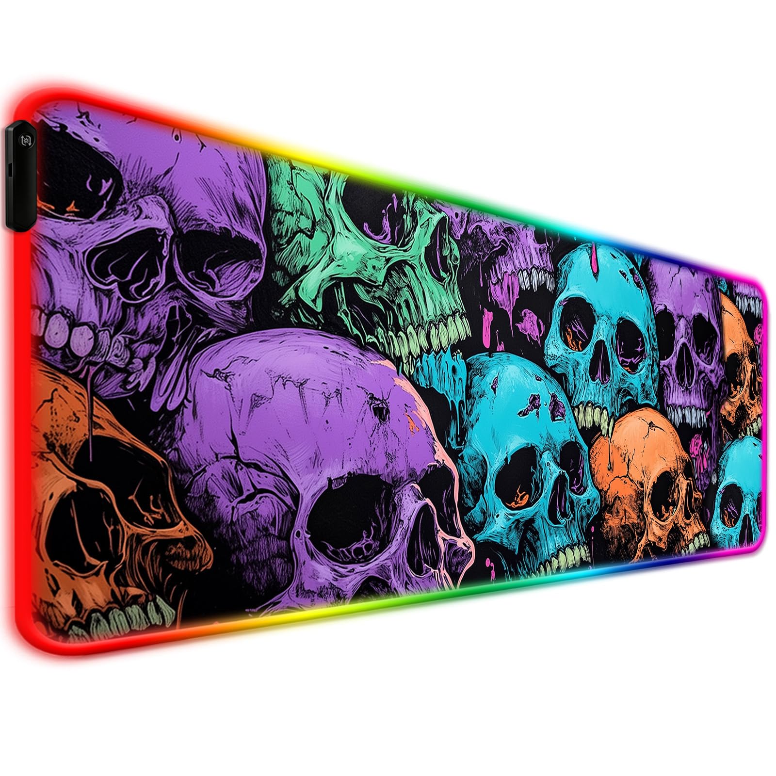 RGB Scary Skull gamingowa mata na biurko, klawiatura komputerowa duża rozszerzona fajna wielokolorowa czaszka podkładka pod mysz LED do biura i domu, 80 x 30 cm, XL