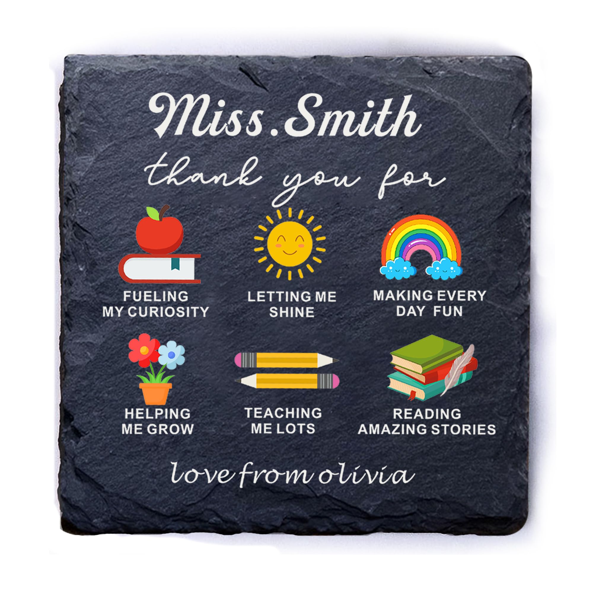 Personalised Thank You Teacher Gift, Custom Slate Coasters, Thank You Coaster Best Teacher Gifts for Women Men Teaching Assistant End of Term Gifts(Design 8) — image 1