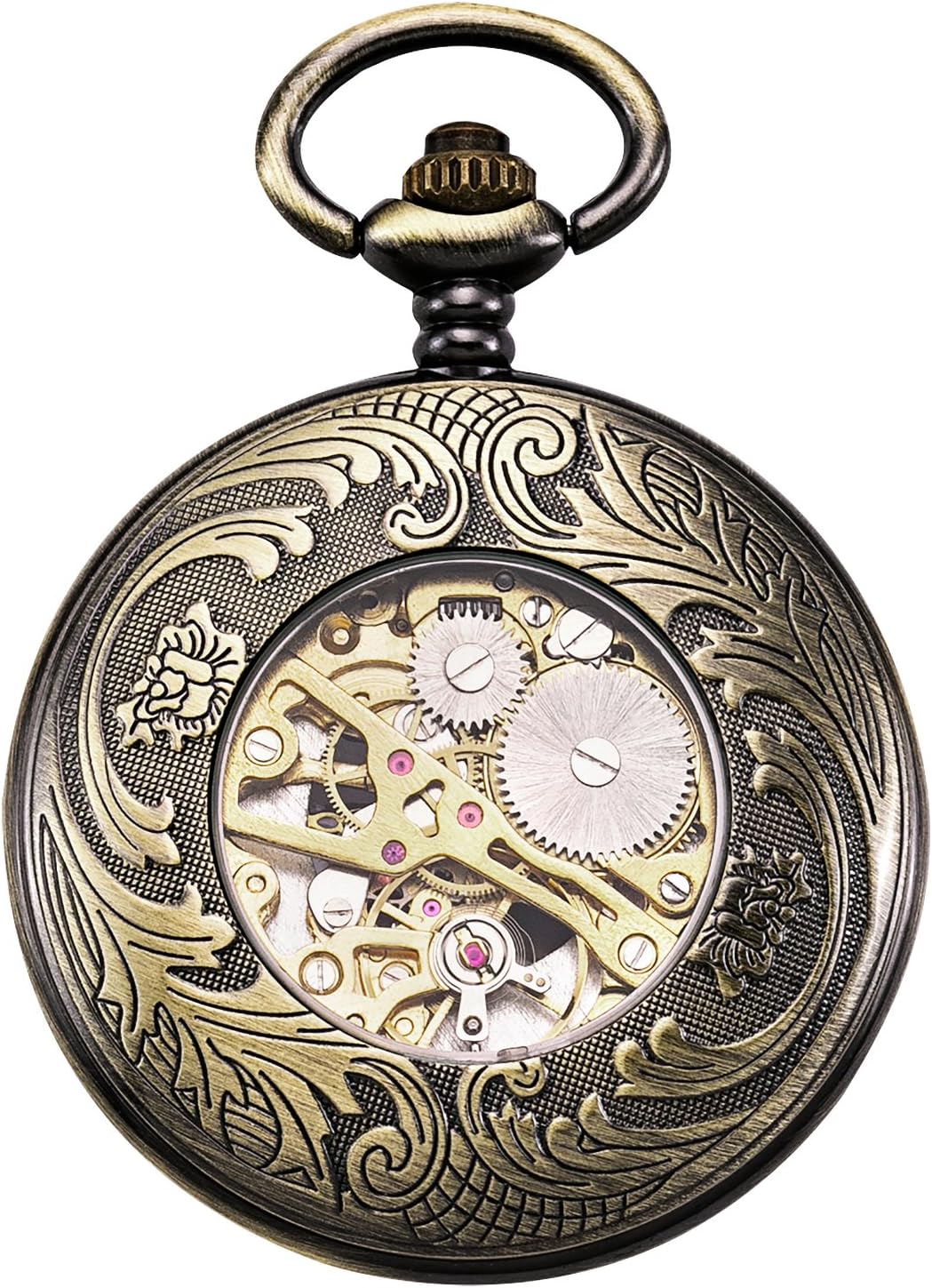 TREEWETO Vintage Mechanical Skeleton Hollow Pegasus Carved Pocket Watch for Men Women, Bronze
