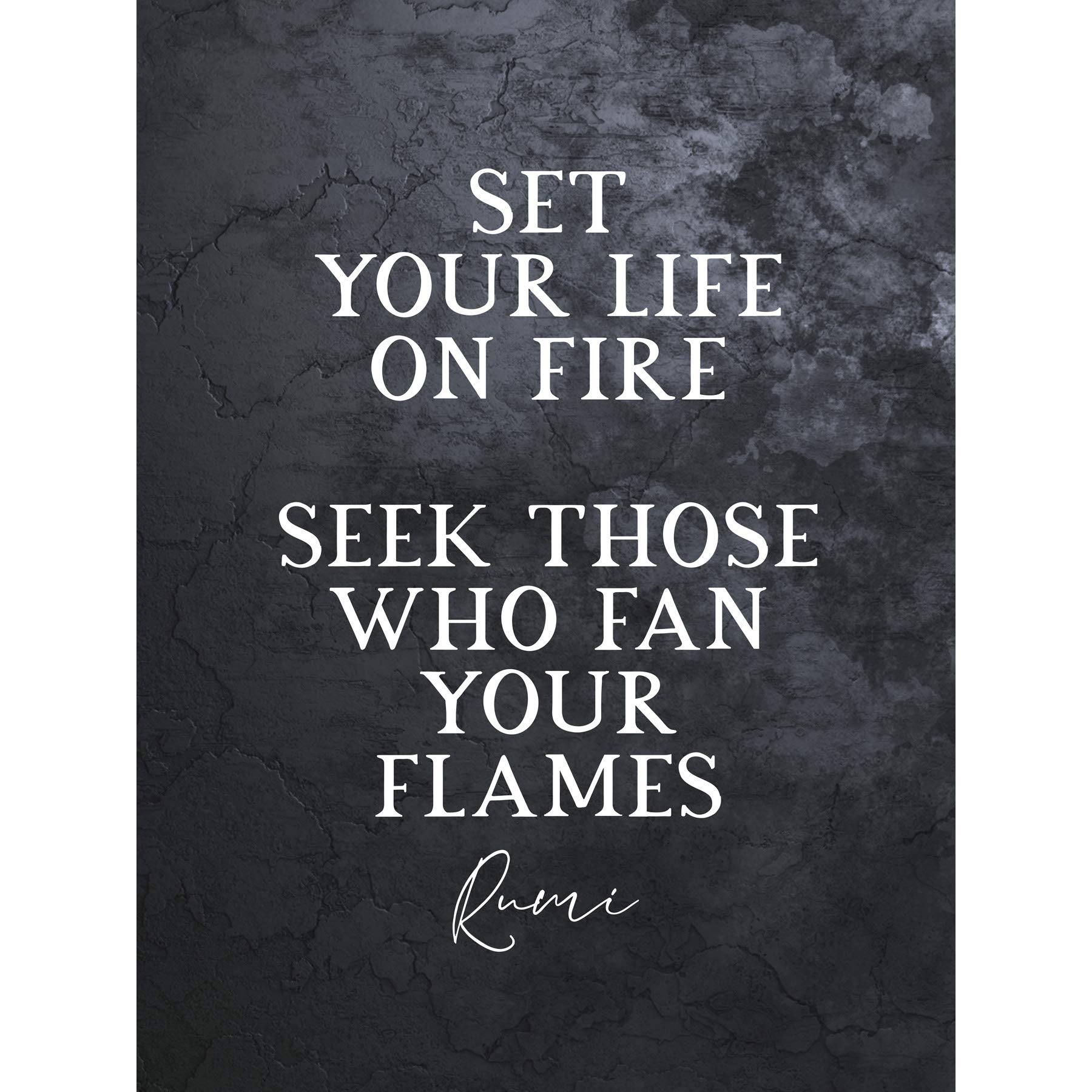 Artery8 Slate Quote Rumi Life Fire Flames Premium Wall Art Canvas Print 18X24 Inch