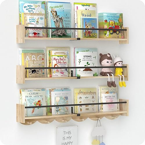 Estantes flotantes para pared, juego de 4 estantes para libros de guardería, estante para libros para niños, perfecto para habitación de niños,