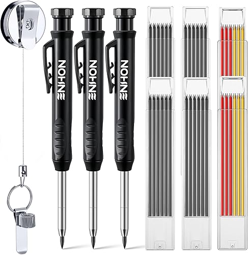 Miniatura 1 de Enhon Juego de 43 lápices de carpintero, lápices de construcción con sacapuntas y 39 repuestos, juego de lápices de carpintero mecánico de agujero