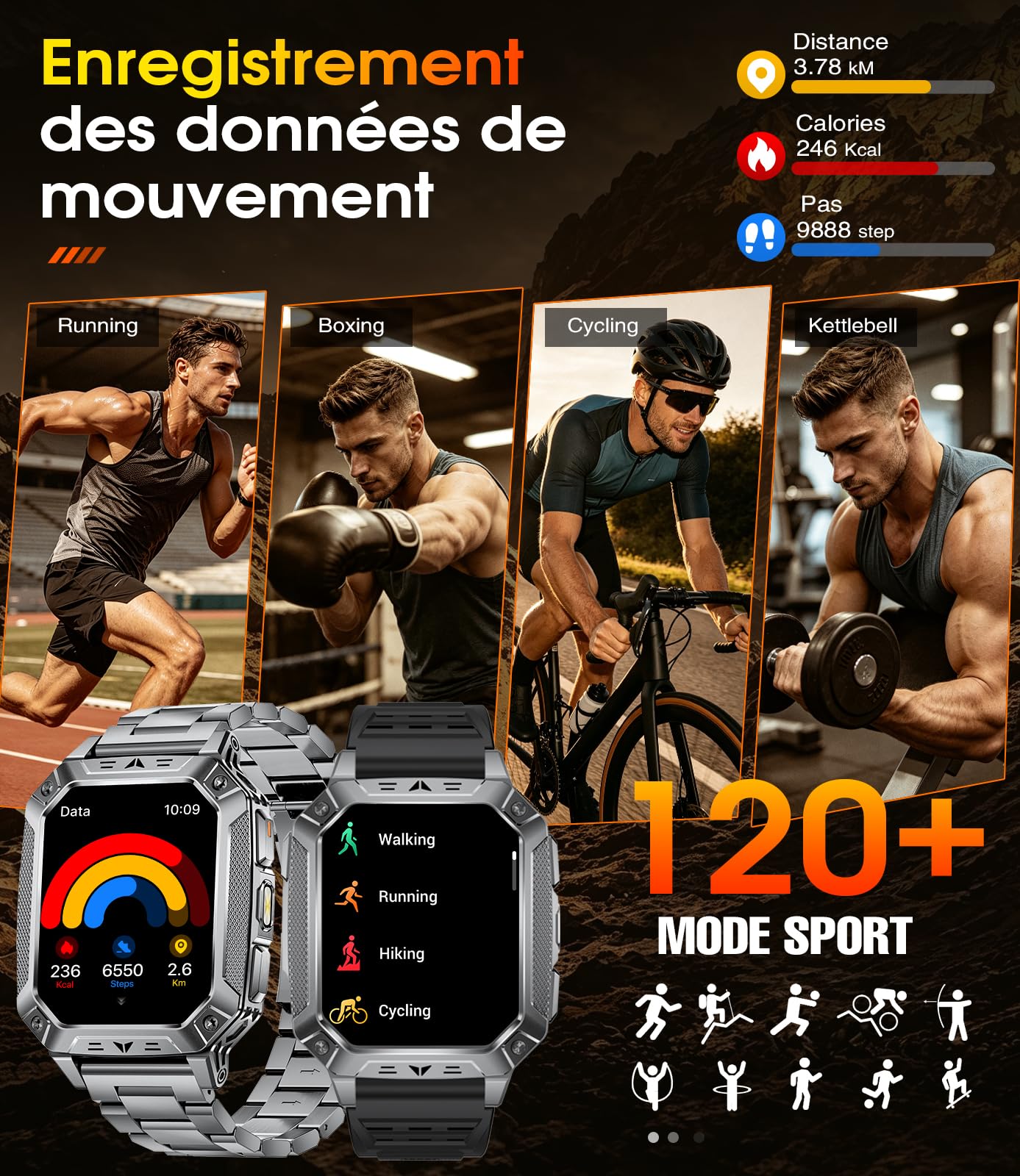 Montre Connectée Homme 1400mAh, 2.01'' Smartwatch avec LED Lampe, 110+ Modes Sportifs, Étanchéité IP68, Appels Bluetooth Smartwatch Militaire, Surveillance Cardiaque 24H,Sommeil, SpO2, Android/iOS
