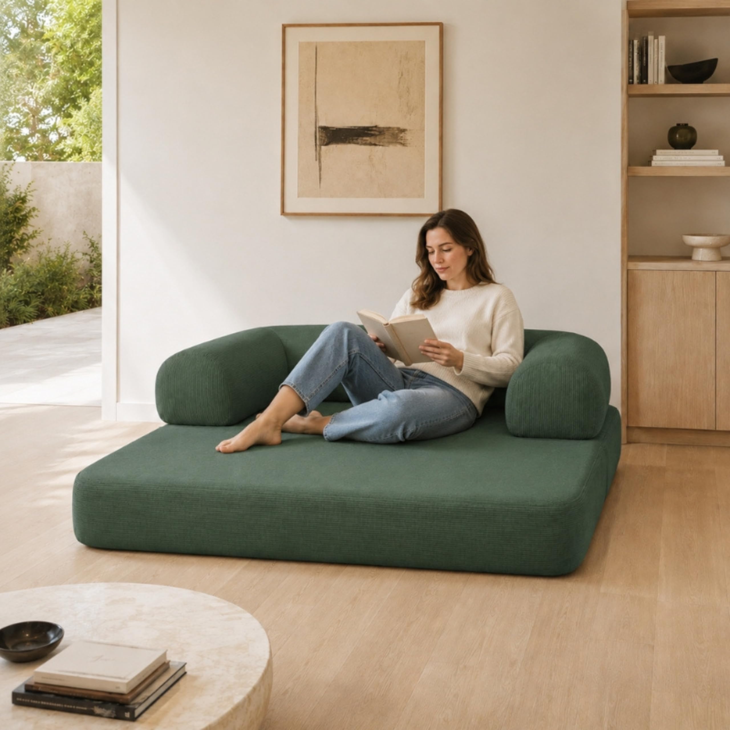 bananair - Divano 2 Posti Prodotto in Francia - Divano Letto Modulare in Schiuma ad Alta Densità e Tessuto in Velluto a Coste - Design Innovativo Boneless Couch, Spedito Compresso (Verde Foresta)