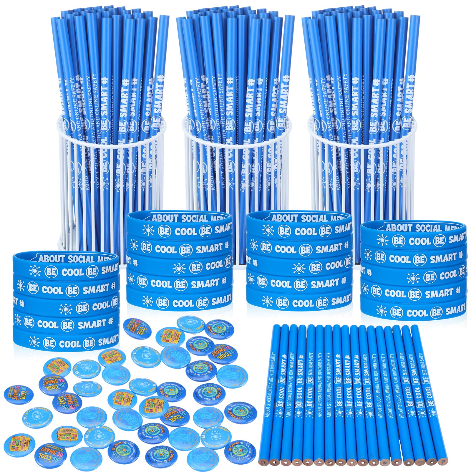 Ferreve 90 Pcs Online Safety Awareness Supplies Set Include 30 Pencil 30 Ribbon Bracelet 30 Badge Button for 2026 National Internet Safety Month Party Favor
