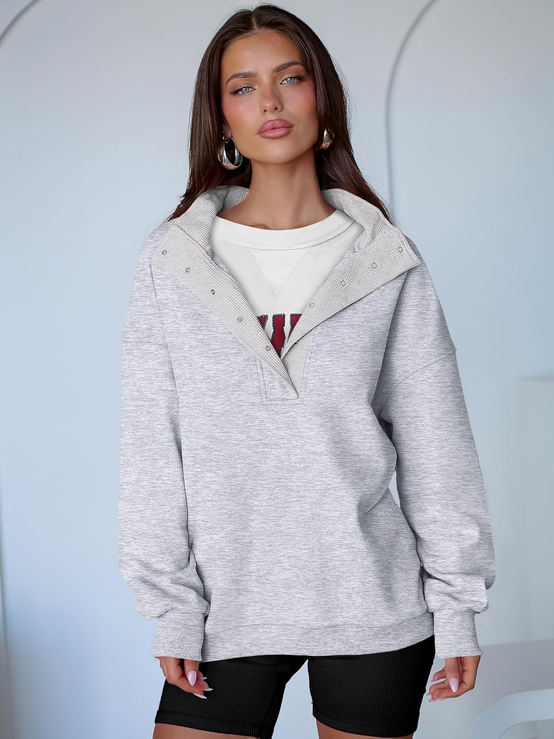 ANRABESS Womens Oversized Sweatshirt Long Sleeve Henley Pullover Tops 2026 Spring Casual Button Loose Fit Teens Outfits - Image 3