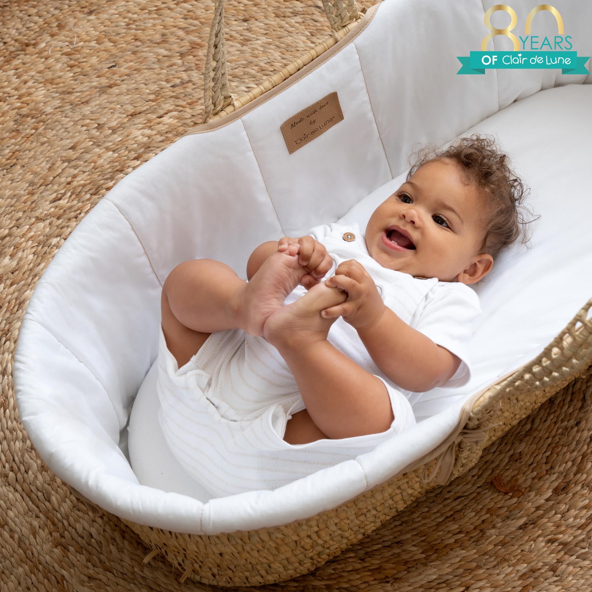 Clair de Lune Couffin en Palmier Naturel | Design tissé à la Main et Respirant | Essentiels pour Nouveau-né | Convient dès la Naissance | Tissage de Palmier Naturel 100% Bio