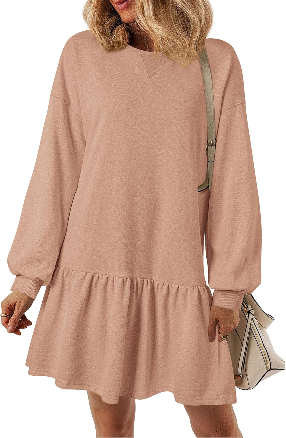 PRETTYGARDEN Womens Patchwork Sweatshirt Dress 2025 Fall Casual Long Sleeve Crewneck Pullover Cute Babydoll Mini Dresses