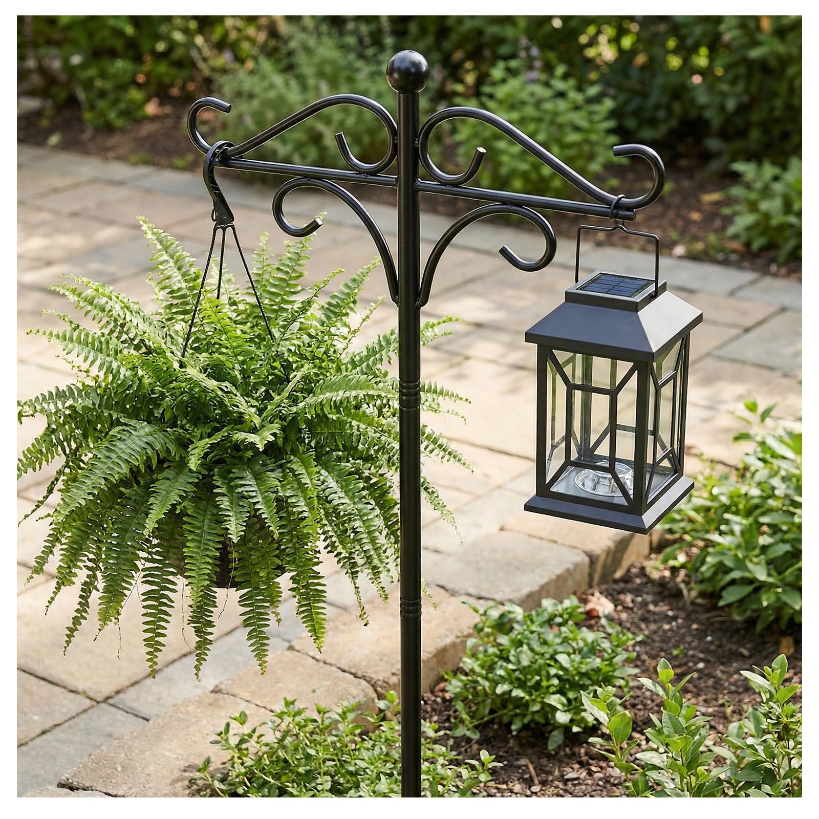 76" Double Shepherds Hooks for Outdoor, Heavy Duty Bird Feeder Pole with 5 Prong Base, Metal Hooks for Hanging Plant Baskets, Solar Lanterns & Hummingbird Feeders, Gardening Tools-image-21