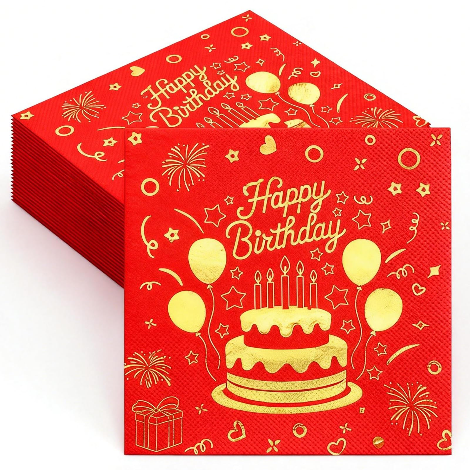 Happy Birthday Napkins - 40 Pcs Extra Absorbent Red and Gold Party Napkins - Premium Gold Foil Disposable Serviettes for 18th 21st 30th 40th 50th 60th Birthday Decorations - 13 x 13 Inch — image 1