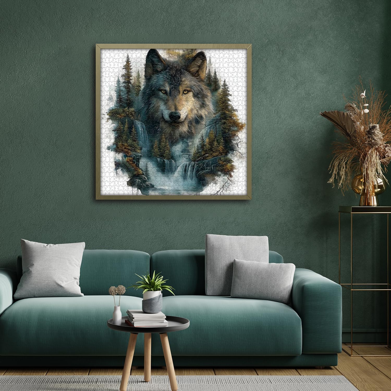 Wolf Puzzles for Adults 1000 Pieces, Landscape Forest Puzzles, Waterfall Nature Jigsaw Puzzle, Beautiful Animal Wolf Home Wall Decor