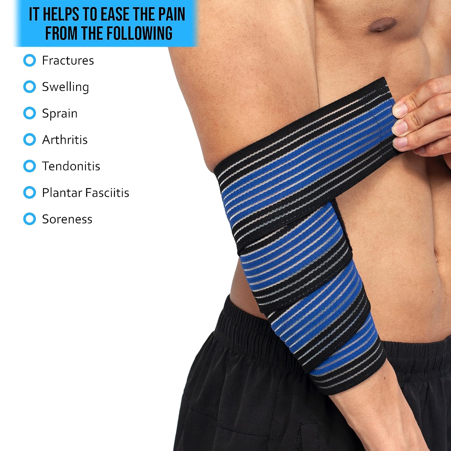 360 RELIEF - Elbow Support Brace Compression Bandage, Black/Blue - Image 3