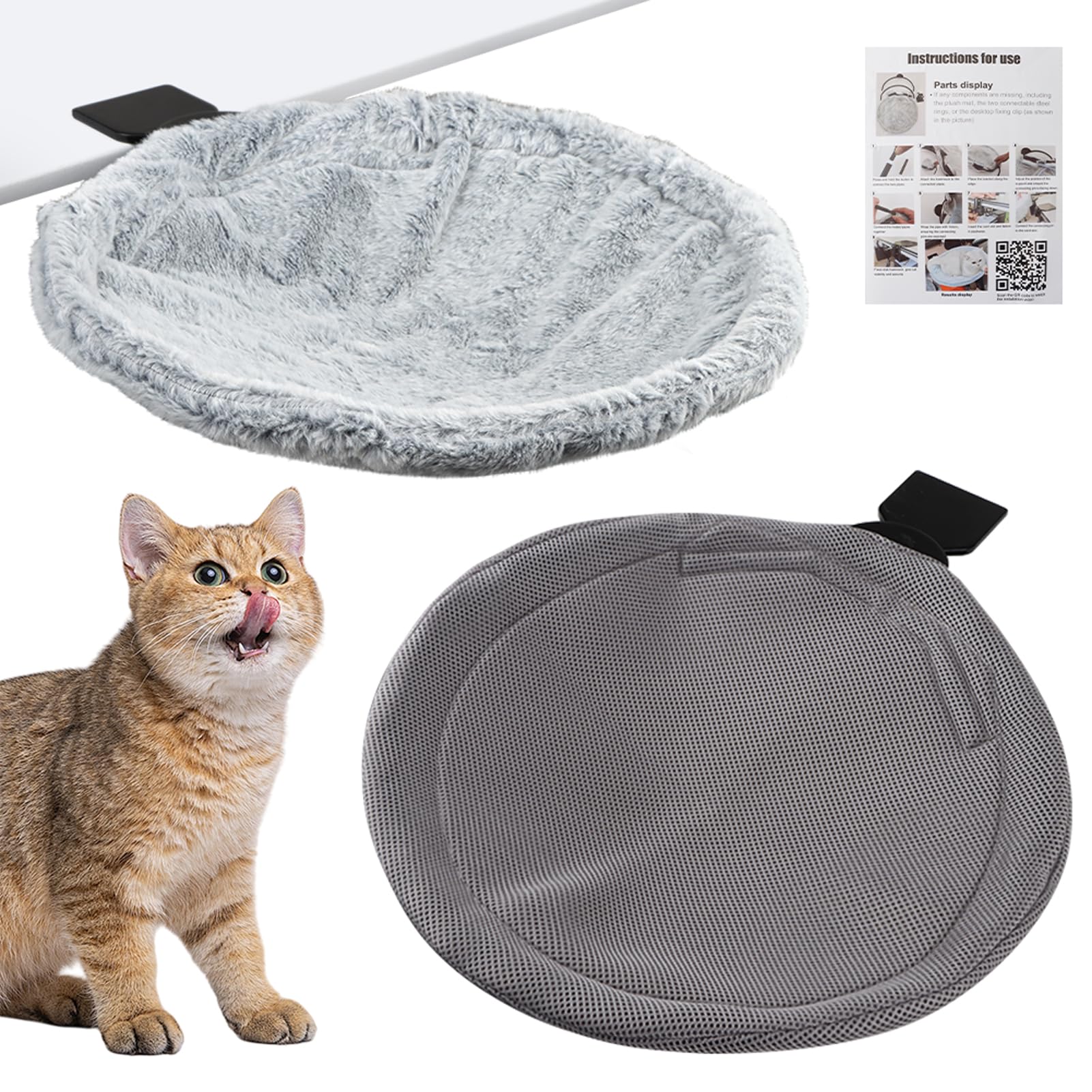 Percha de escritorio para gatos, hamaca cama de escritorio para gatos - capacidad de 20 kg, espacio de trabajo con abrazadera y tela lavable, diseño que ahorra espacio