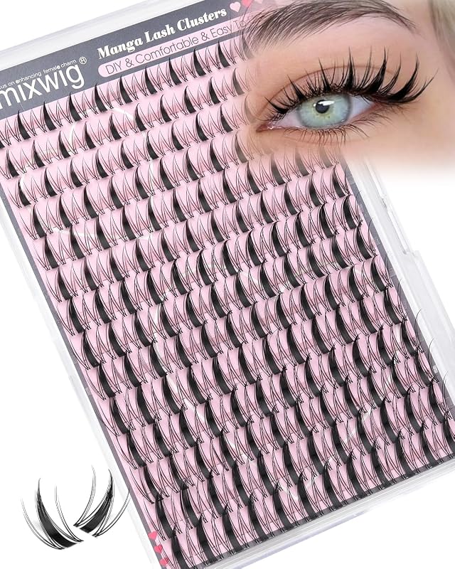 Cílios postiços em tufos Lvmixwig com pontas estilo mangá, faixa invisível, curvatura CD, 10–18 mm