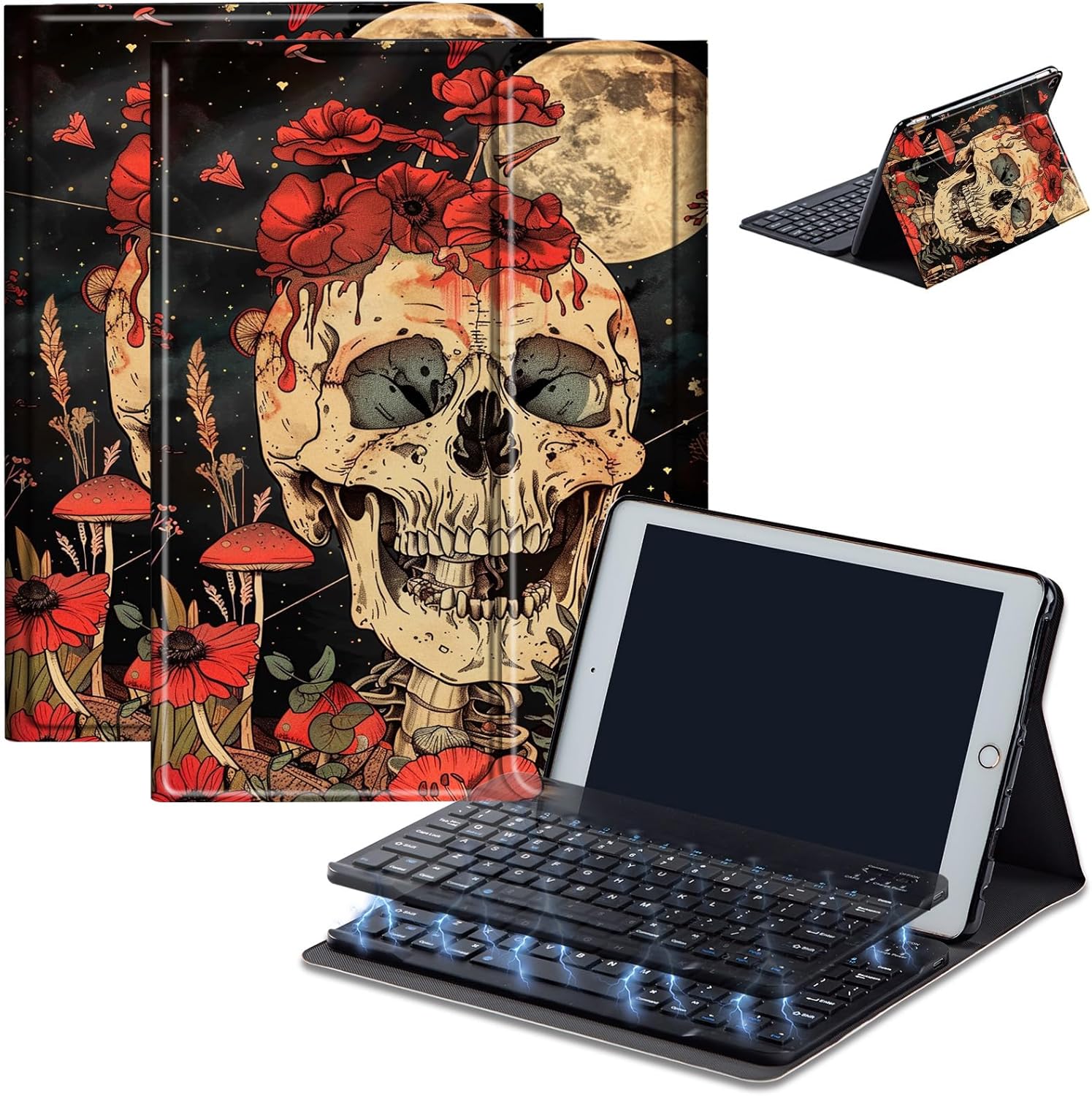 Keyboard Case for Amazon Fire Max 11 (13th Generation, 2023 Release), Detachable Wireless Bluetooth Keyboard and Auto Sleep/Wake Fire Max 11 Tablet Case with Keyboard, Safflower Skull