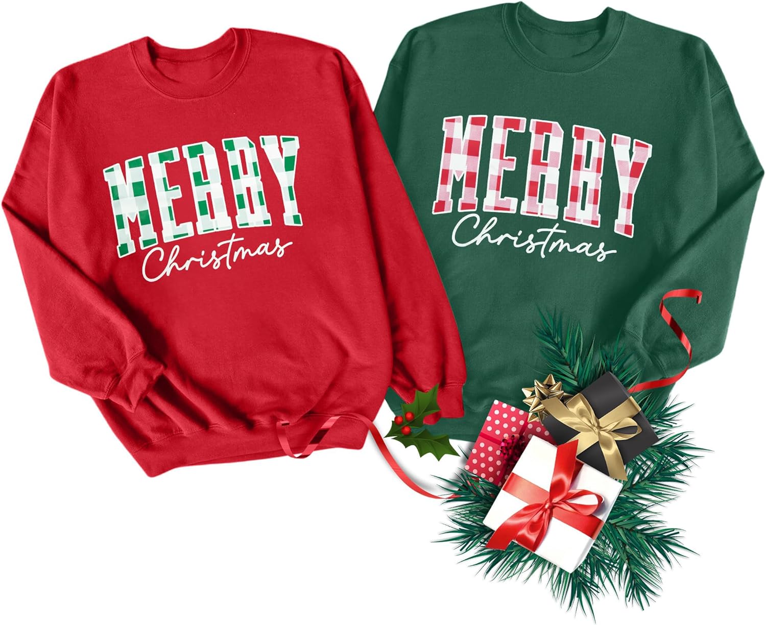 LUKYCILD Christmas Couples His and Her Sweatshirt: Merry Christmas Couples Matching Outfits Xmas Holiday Long Sleeve Shirt