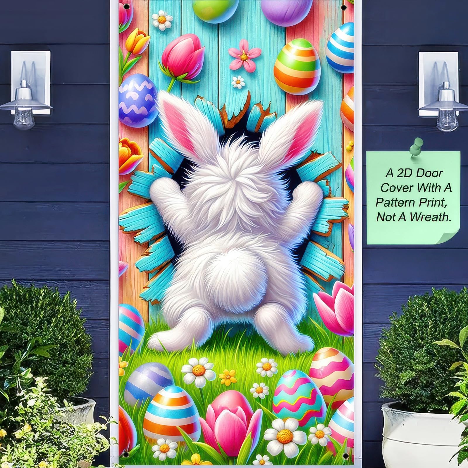 BlissYard Happy Easter Door Cover Bunny Banne Spring Easter Spring Eggs Backdrop Door Cover Party Outdoor Indoor Home Decor Decoration for Easter