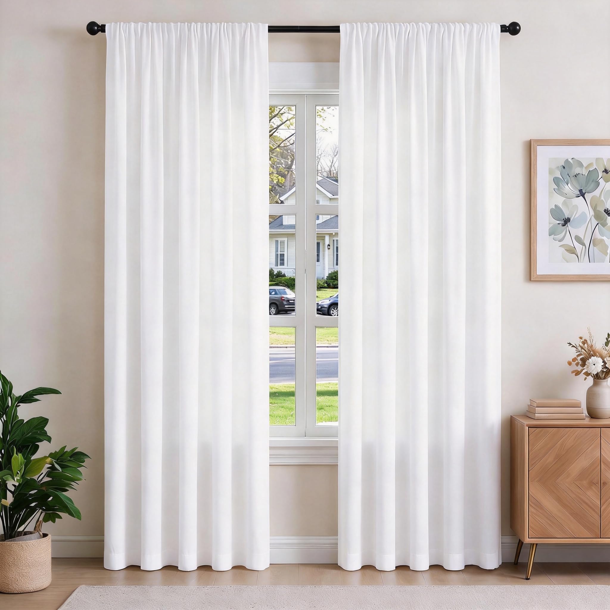 NAKIHOUSE Non-See-Through Privacy Voile Curtains, White, W52 x L84 Inch