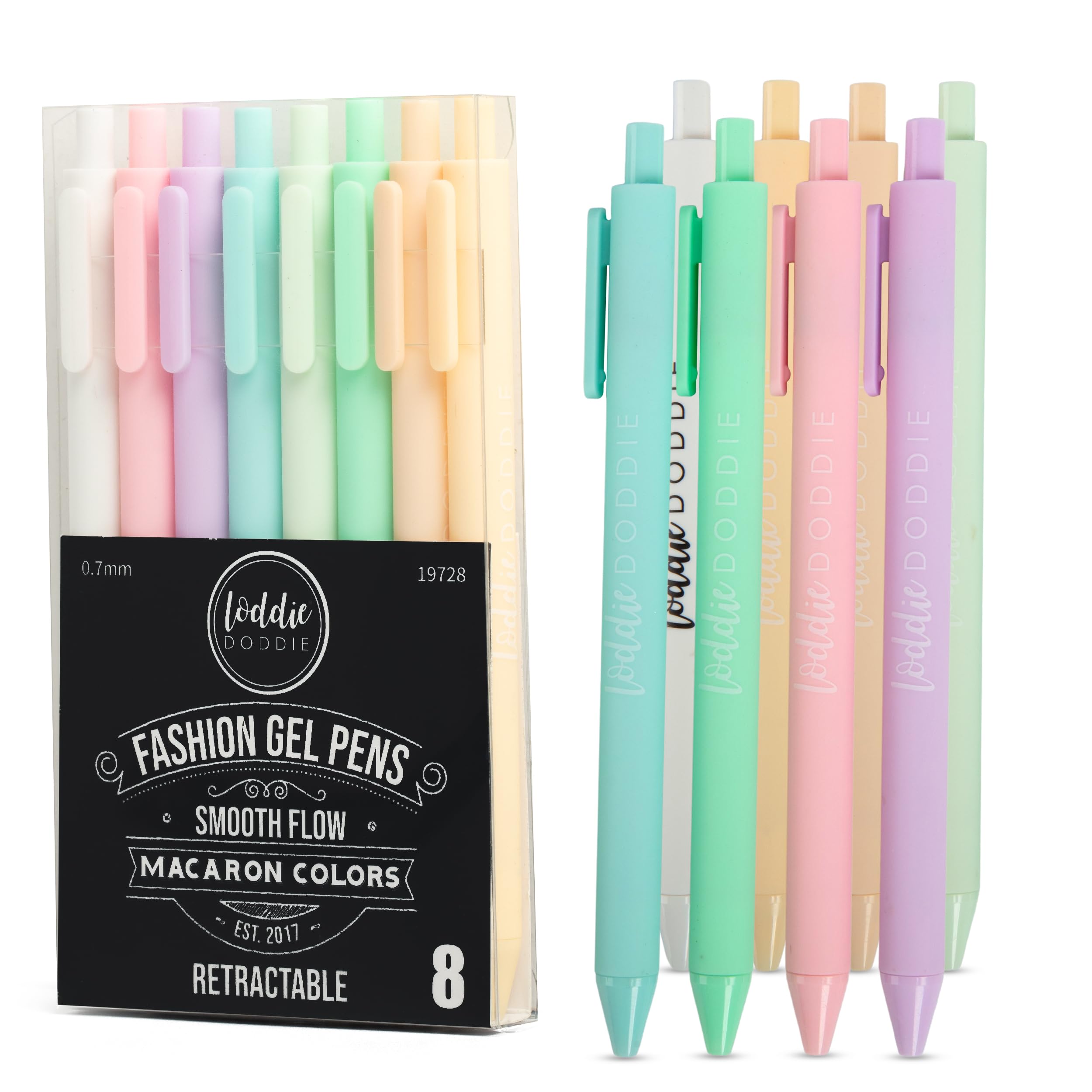 Loddie Doddie Macaron Gel Pens for Journaling & Note Taking - Pack of 8 0.7 mm Medium Retractable Pastel Ink - Smooth Gel Ink No Bleed & Smudge - & Teacher Essentials