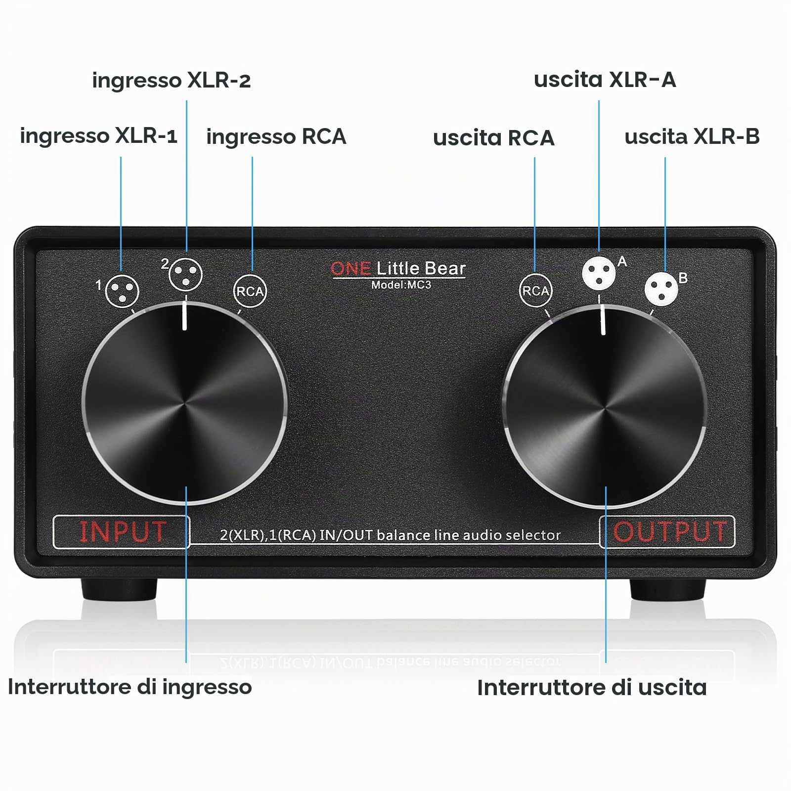 Nobsound, preamplificatore passivo XLR per commutare l'audio in RCA, Little Bear, modello: MC3, convertitore stereo 3 ingressi e 3 uscite bilanciate XLR e RCA