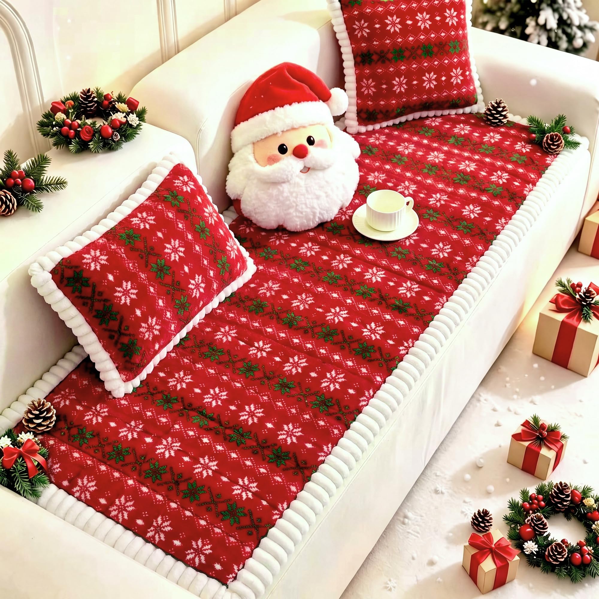 Homcomodar Christmas Sofa Cover Soft 2 3 4 Seater Sofa Covers Washable Non-Slip Couch Covers Sofa Slipcovers Furniture Protector for Living Room Pet Couch Cover (Christmas red 70x180cm) โ image 1