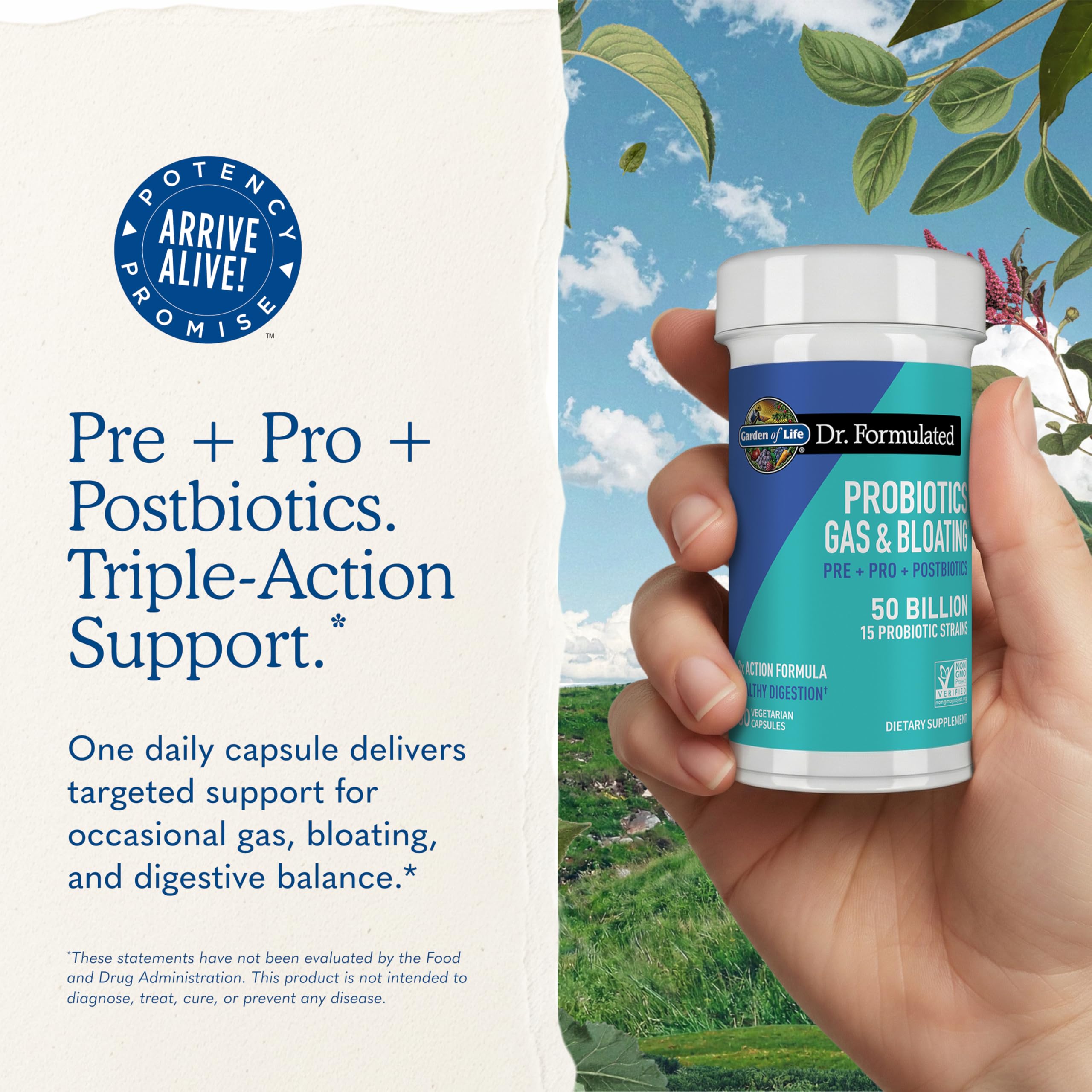 Garden of Life Dr Formulated Once Daily 3-in-1 Complete Prebiotics, Postbiotics & Probiotics for Women and Men - PRE + PRO + POSTBIOTIC Supplement for Gas & Bloating - 50 Billion CFU, 30 Day Supply — Amazon image 7