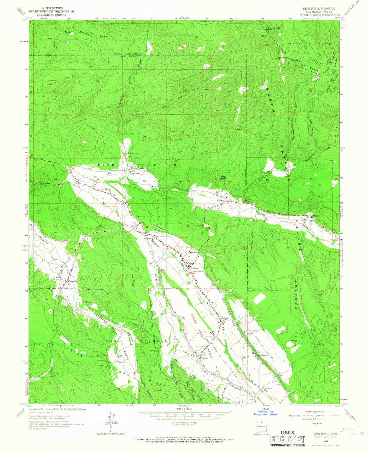 YellowMaps Penasco NM topo map, 1:24000 Scale, 7.5 X 7.5 Minute, Historical, 1964, Updated 1967, 26.9 x 21.8 in - Paper