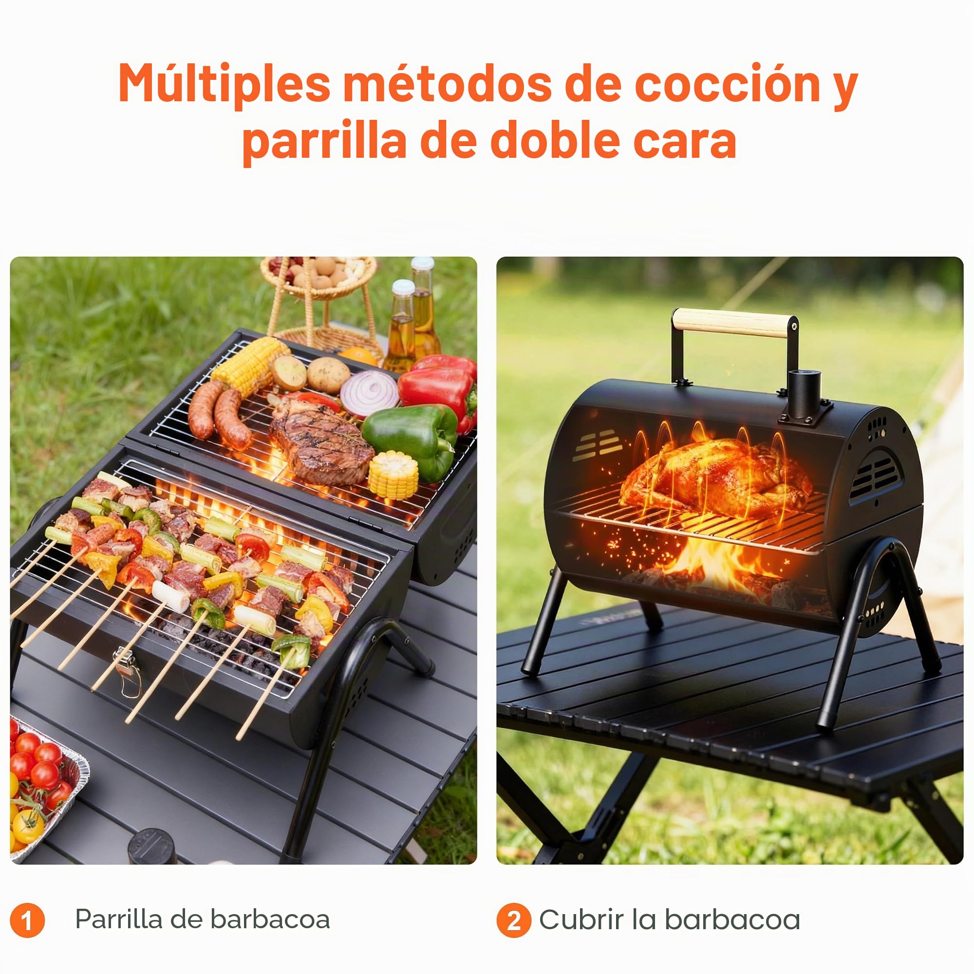 Parrilla portátil de carbón para barbacoa, pequeña barbacoa de camping con parrilla 2 en 1, ventilación de chimenea ajustable, compacta y ligera para barbacoas al aire libre, camping, picnic