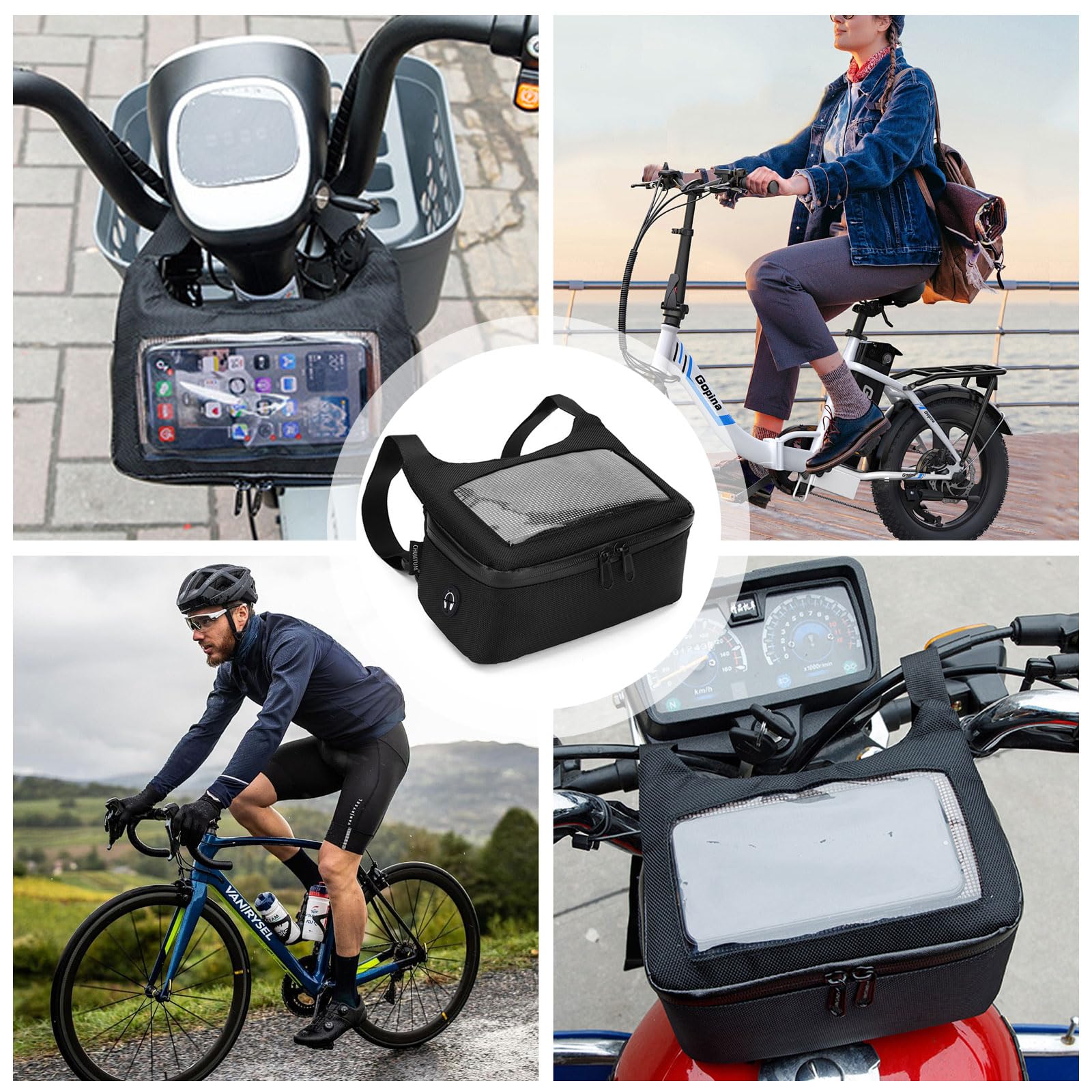 MeYuxg Torba motocyklowa, torba na kierownicę motocyklową, duża pojemność, ekran dotykowy, nawigacja w dół, pasek na ramię, wodoszczelna