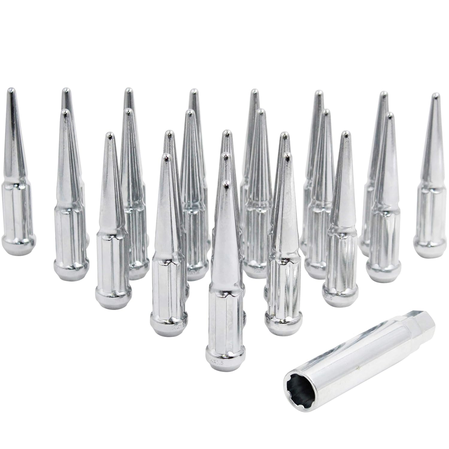 24 Pc Spiked Solid Metal Lug Nuts 1/2x20 Thread 4.4" Tall Closed End