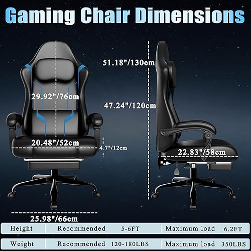 Miniatura 3 de Silla ergonómica para videojuegos, silla de videojuegos con cojín de resorte de bolsillo y reposapiés, silla de computadora ajustable en altura con