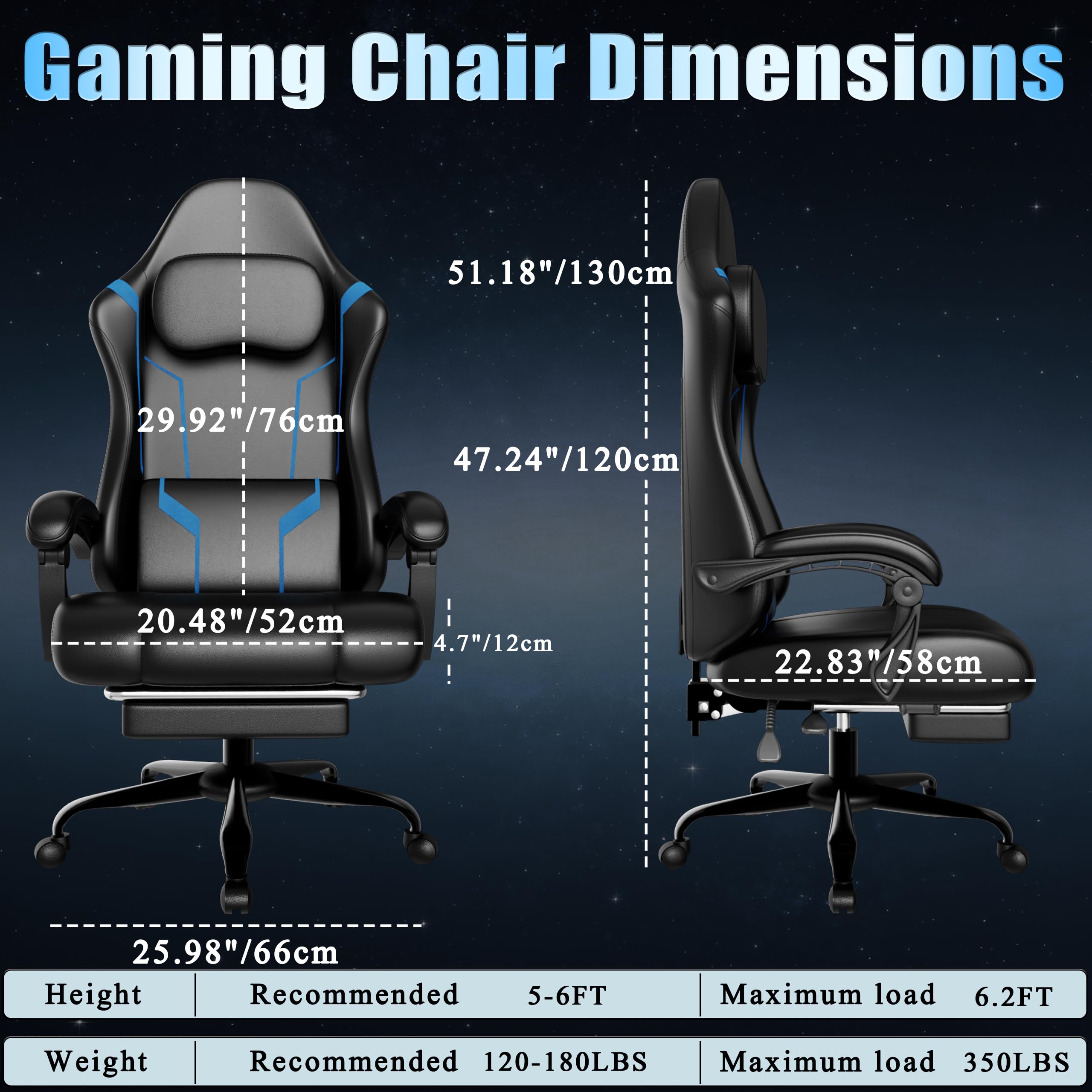 Chaise Gaming pour Adulte, Chaise de Bureau Ergonomique avec Dossier réglable, Fauteuil Gaming avec Appui-tête et Soutien Lombaire, Siege Gaming Rotatif avec Accoudoir (Bleu)