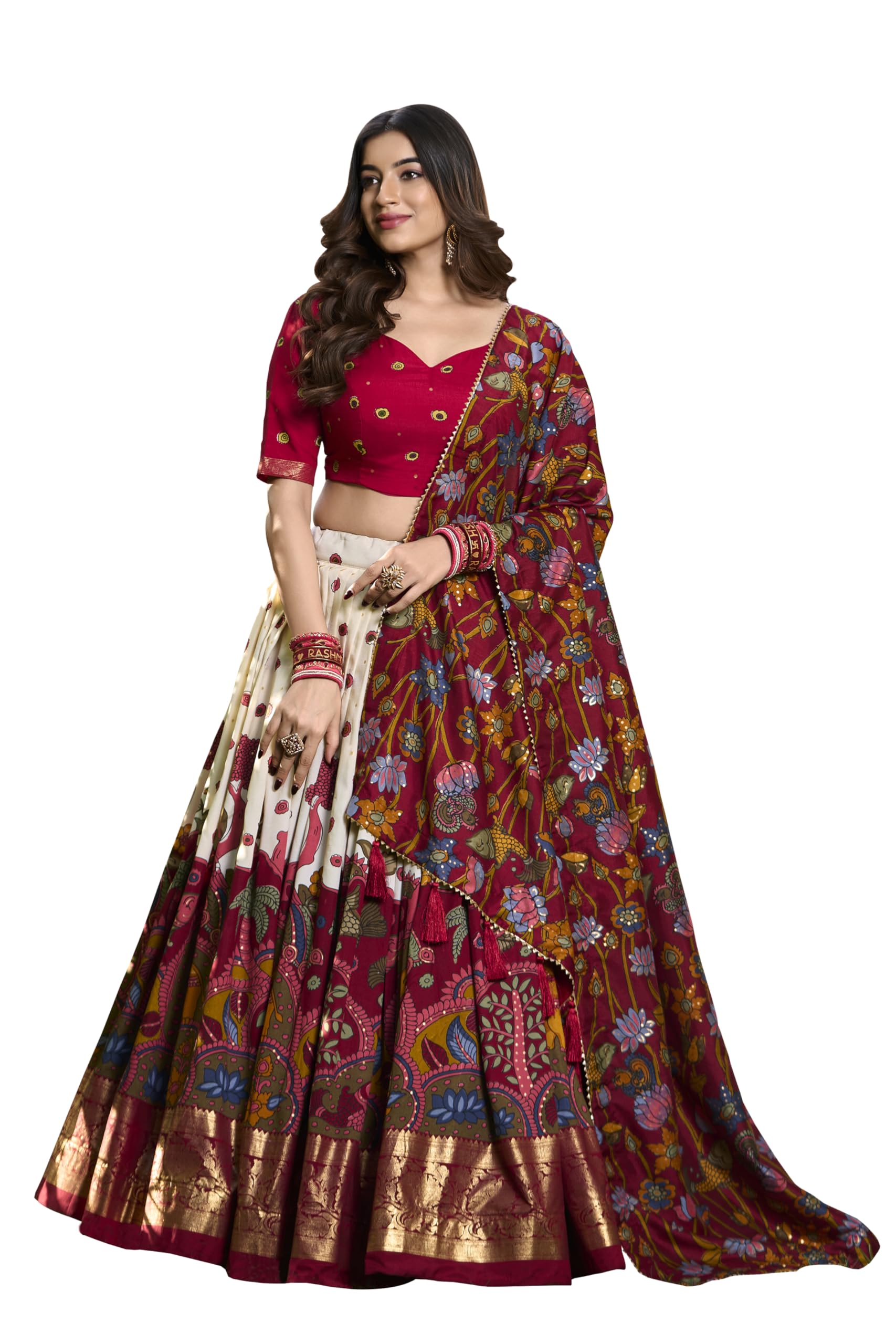 LooknBook Art Women Silk Unstitched Lehenga Choli (ARD1219OWT_Off White_Free Size) - Image 1