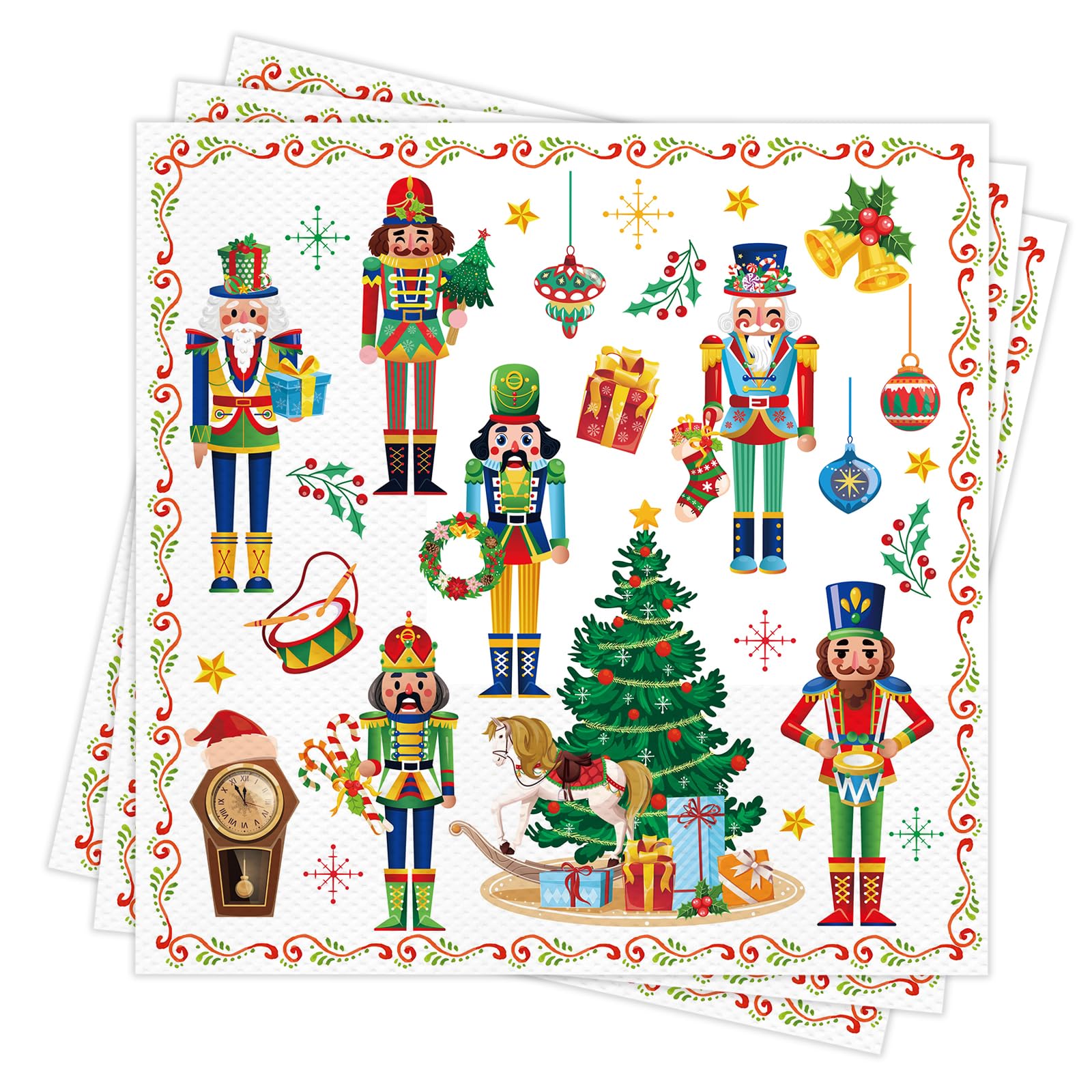 DPKOW Nutcracker Napkins Christmas Decorations, 40 Napkins Paper Christmas Serviettes Xmas Napkins Disposable, Christmas Nutcracker Party Supplies Christmas Table Decoration, White Napkins, 33 x 33cm